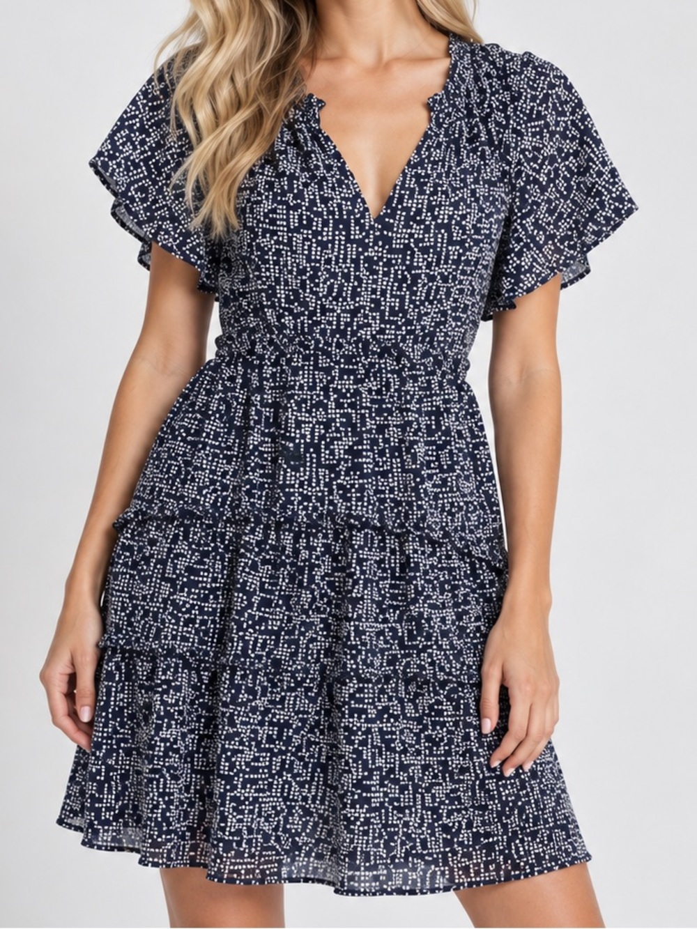 Anthropologie Robin Tiered Navy Polka Dot Flutter Sleeve Mini Dress Small